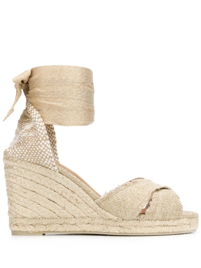 Castaã±er Gold-toned Wedge Heel Espadrilles In Neutrals