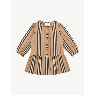 Burberry Ella Icon Stripe-print Cotton Dress 6-24 Months In Beige