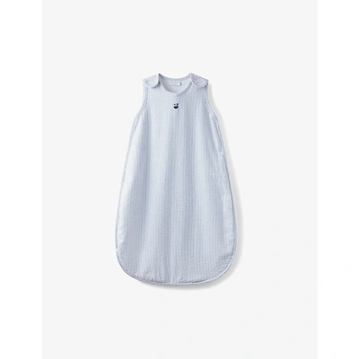 The Little White Company Babies' Boat-embroidered Seersucker Cotton-blend Sleeping Bag 0.5 Tog 0-6 Months In Blue