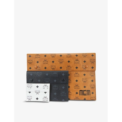 Mcm Visetos-print Coated-canvas Pouch Set Of Three In Cognac