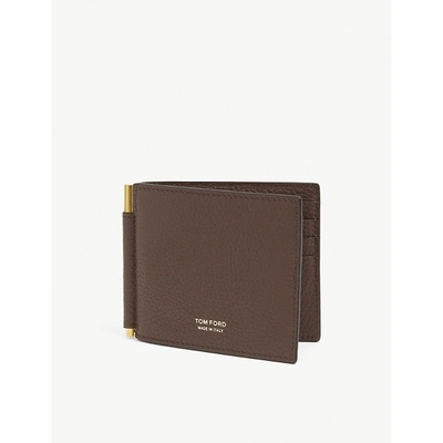 Tom Ford Full Grain Leather Money Clip Wallet In Mustang