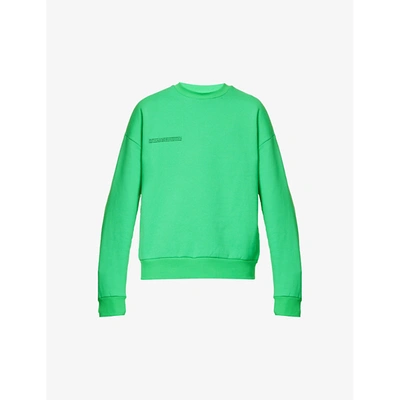 Pangaia Mens Jade Green Text-print Recycled And Organic Cotton-blend Sweatshirt Xs
