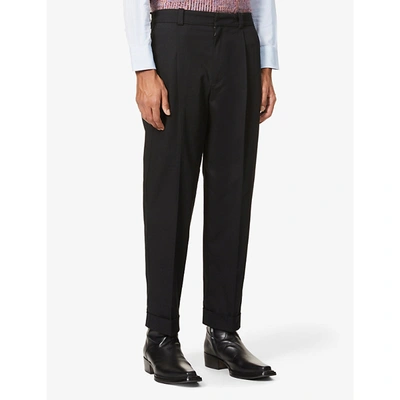 Acne Studios Pierre Tapered Cropped Pleated Cotton-blend Trousers In Black