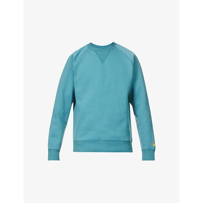 Carhartt Chase Brand-embroidered Cotton-blend Sweatshirt In Blue
