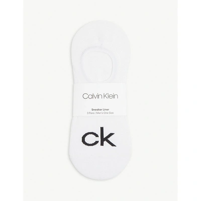 Calvin Klein Logo-print Pack Of Three Cotton-blend Liner Socks In White