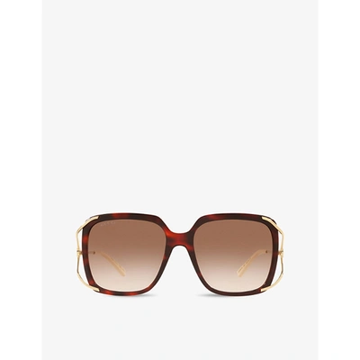 Gucci Gg0647s Oval-frame Acetate Sunglasses In Red