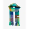 Acne Studios Womens Blue Green Orange Vally Checked Wool Scarf In Blue Green Orange