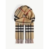 BURBERRY WOMENS FROSTED PINK GIANT CHECK TASSELLED-TRIM CASHMERE SCARF,R03682239
