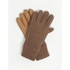 BURBERRY WOMENS CAMEL LOGO LEATHER-PALM KNITTED WOOL GLOVES M,R03729671