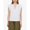 Frame Padded Shoulder V-neck T-shirt In Blanc