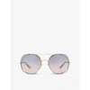 Chloé Ch0042s Rectangular-framed Metal Sunglasses In Grey