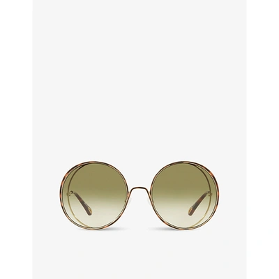 Chloé Ch0037s Round-frame Metal Sunglasses In Green Grad