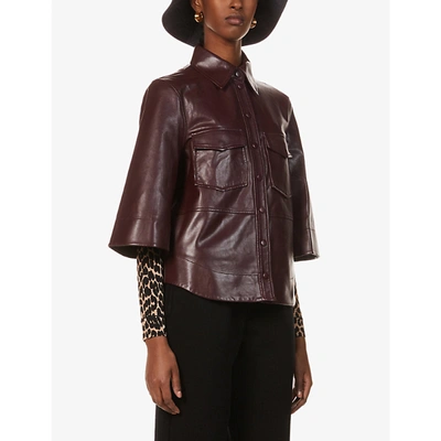 Ganni Patch-pocket Leather Shirt In Bordeaux