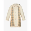 1/off Womens Beige Check Upcycled Contrast-panel Cotton-blend Trench Coat S/m In Beige Check
