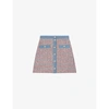 Maje Jenise Button-embellished Organic Cotton-blend Tweed Mini Skirt In Red Blue