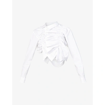 Comme Des Garçons Ruched Asymmetric Cotton Shirt In White