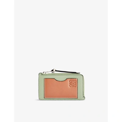 Loewe Anagrammed Leather Coin And Card Wallet In Rosemary/tan