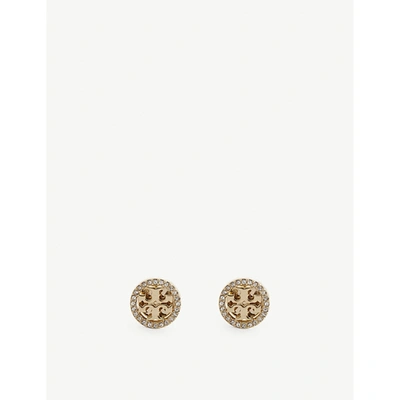 Tory Burch Miller Brass, Titanium And Crystal Stud Earrings In Tory Gold/crystal