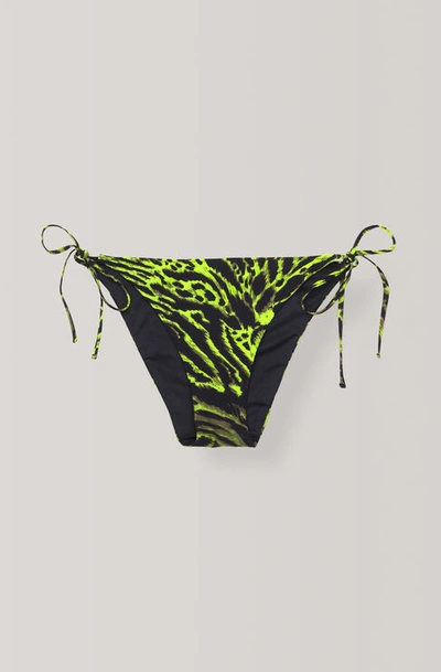 Ganni Tiger Print String Bikini Briefs In Green