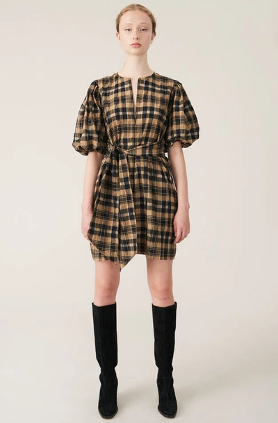 brown seersucker dress Brown Gingham Shirred Eliza Midi Dress main image 0