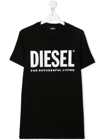 Diesel Kids' Black T-shirt With White Frontal Logo