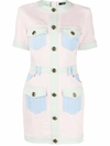 Balmain Multi-panel Short-sleeve Denim Dress In Rosa