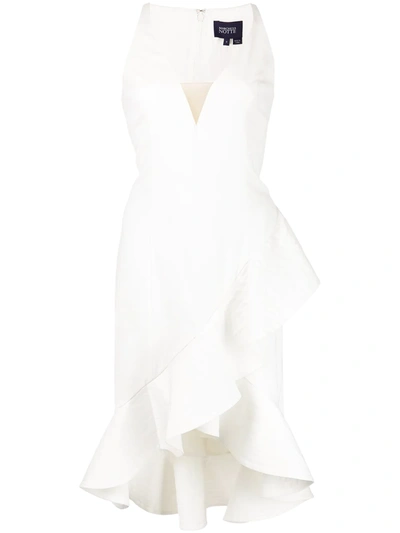 Marchesa Notte Sleeveless V-neck Satin Back Crepe Dress In White