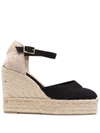 Castaã±er Castaner Bianca Raffia Wedge Espadrilles In Black