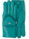 Prada Men's Fashion Show Leather Gloves With Pocket In F0363 Pavone