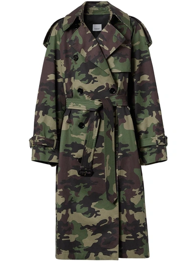 Burberry Womens Mangr Grn Pinmore Camo-print Cotton Trench Coat 10 In Green