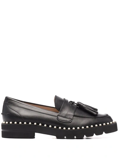 Stuart Weitzman Mila Tassel-trim Studded Loafers In Black