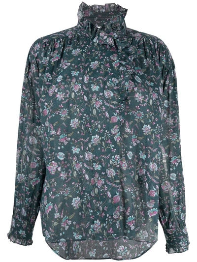 Isabel Marant Étoile Pamias Ruffled Floral-print Cotton-voile Blouse In Green