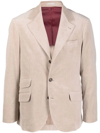 Brunello Cucinelli Cotton-cashmere Blend Corduroy Single-breasted Blazer In Neutrals