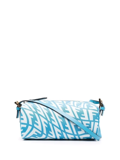 Fendi X Sarah Coleman Mini Ff Vertigo Glazed Canvas Shoulder Bag In White,light Blue