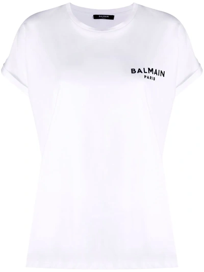 Balmain Flocked-logo Short-sleeve T-shirt In White