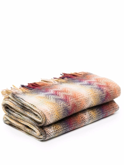 Missoni Zigzag-embroidered Blanket In Nude