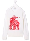 Moncler Kids' Bear Intarsia Wool Knit Sweater In White
