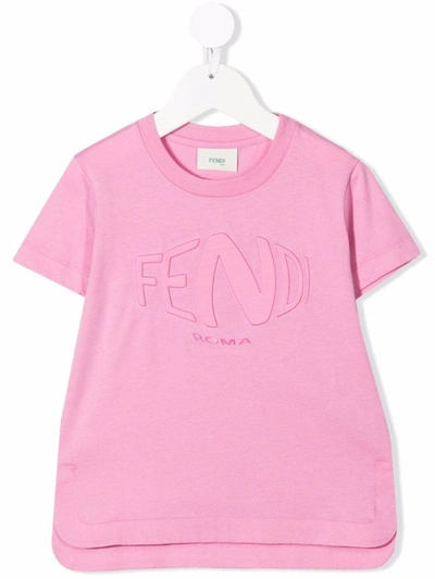 Fendi Kids' Logo压纹短袖t恤 In Pink