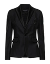 Dsquared2 Virgin Wool 1 Buttons Blazer With Silk Details In Black