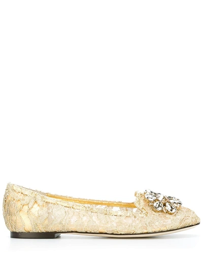 Dolce & Gabbana Slipper In Taormina Lurex Lace With Crystals In Yellow
