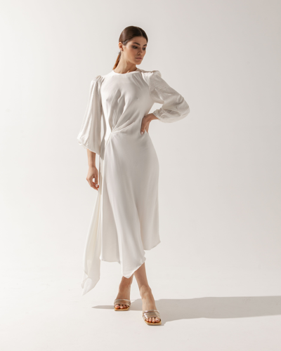 Anna Etter White Dress Leya With Patterned Sleeves