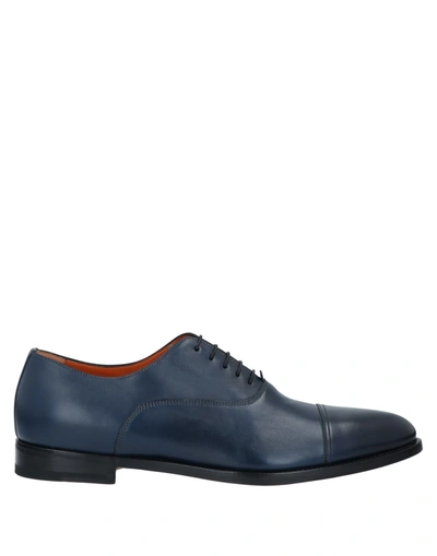 Santoni Man Lace-up Shoes Blue Size 9 Leather