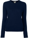 BURBERRY BURBERRY CHECK DETAIL MERINO WOOL CREW NECK SWEATER - BLUE,400383311338714