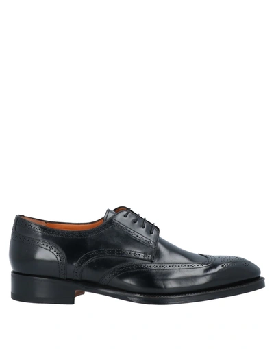 Santoni Man Lace-up Shoes Black Size 11 Soft Leather