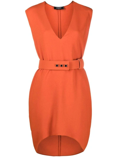 Dsquared2 V-neck Belted Dress In Orange