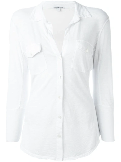 James Perse Slub Side Panel Button Front Shirt In White