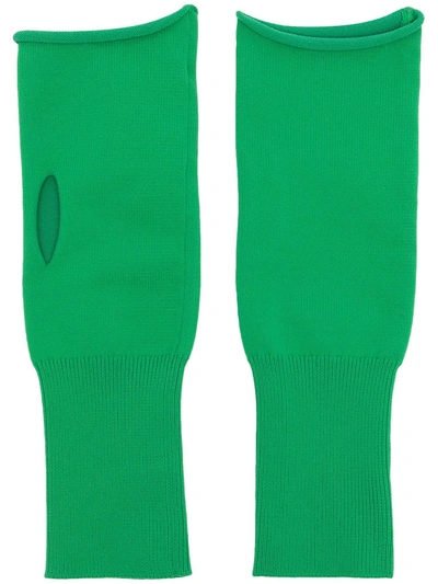 Jil Sander Fine-knit Fingerless Gloves In Grün
