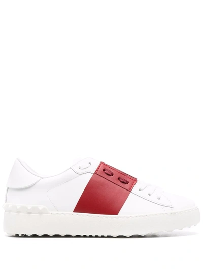 Valentino Garavani White & Red Back Studded Open Sneakers In Rosso/bianco