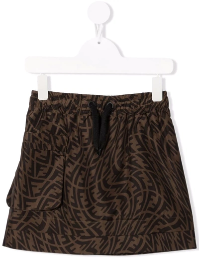 Fendi Teen Ff Vertigo-print Drawstring Skirt In Tobacco