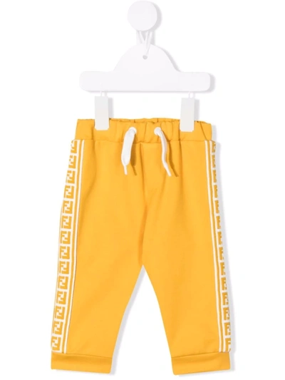 Fendi Babies' Jogging Pants In Cotton Blend With Ff Bands In Mustard